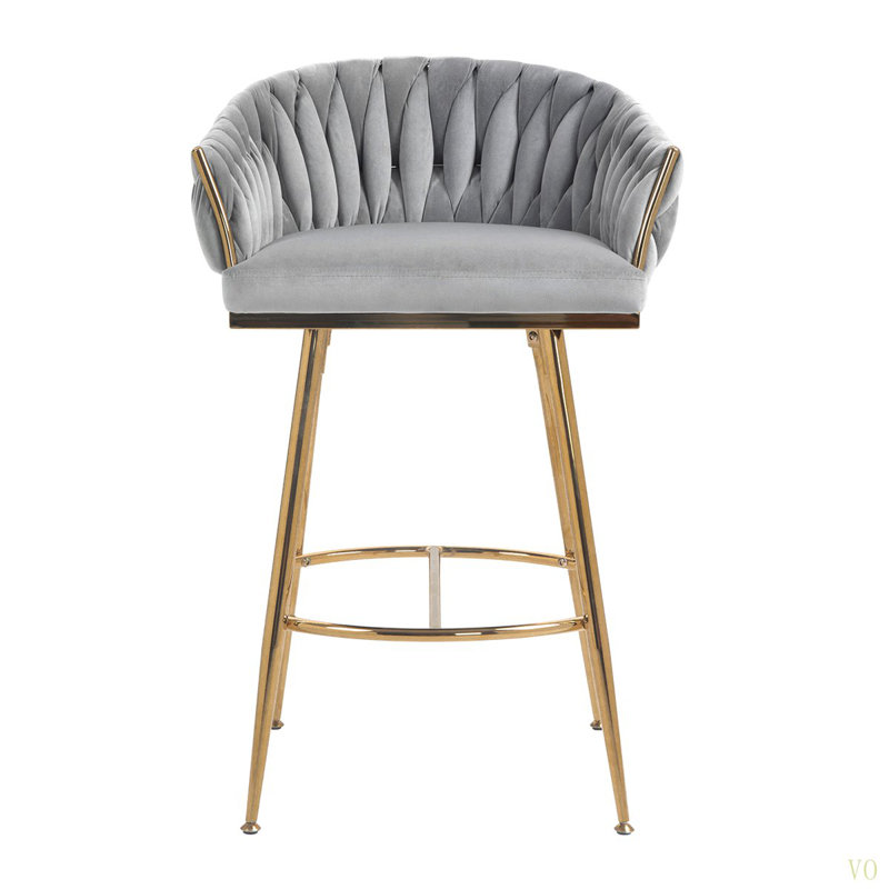 26'' Counter Height Bar Stools Set Of 2,Velvet Kitchen Island Counter Bar Stool With Hand- Wave Back, Chromed Base And Foot Rest