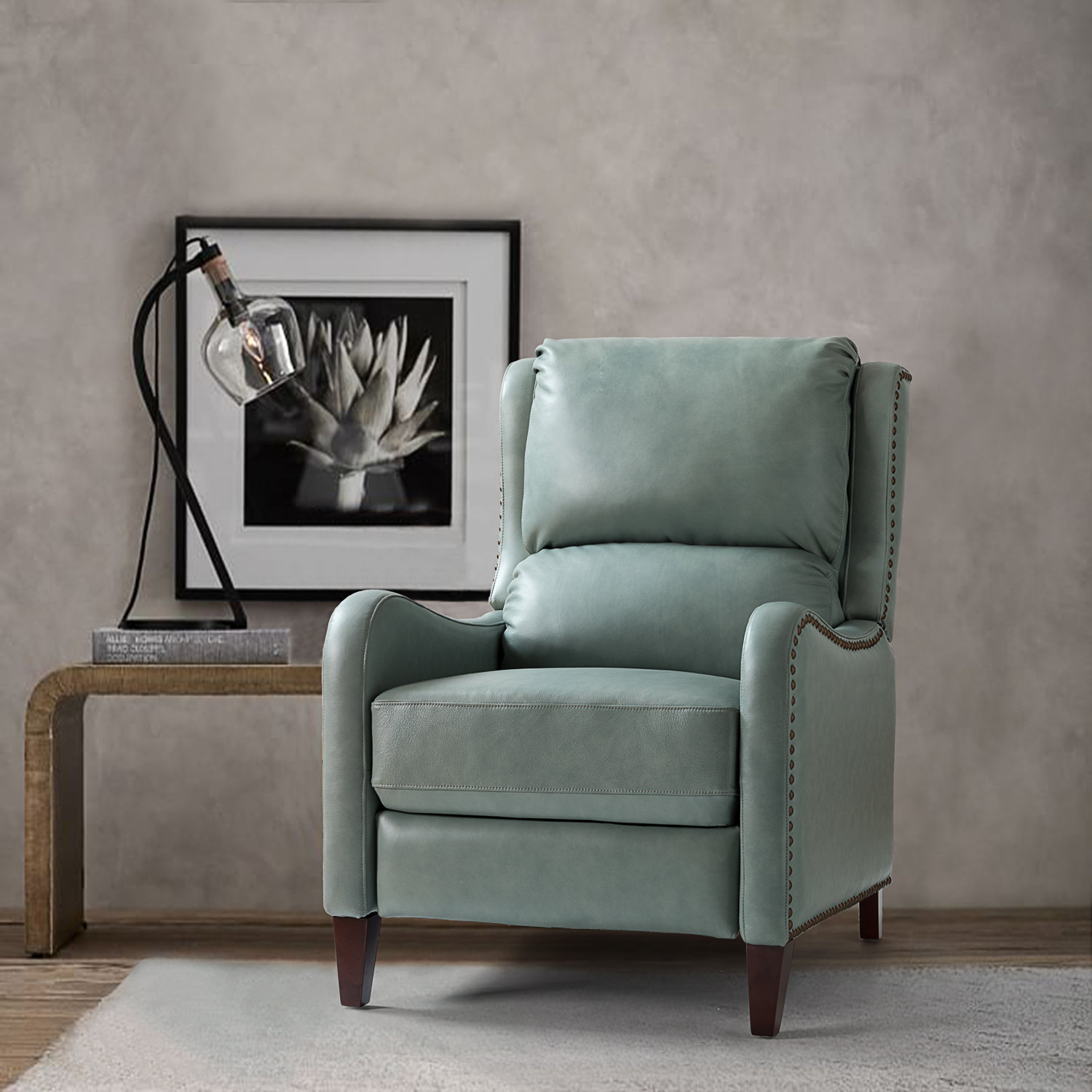 Beecher 29" Genuine Leather Manual Recliner, Gray