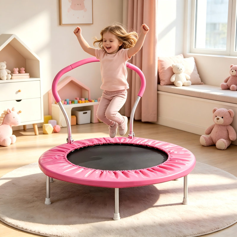 Trampoline 36 po pour enfants avec poignée de sécurité, mini transat intérieur en métal pour tout-petits - Exercice et plaisir