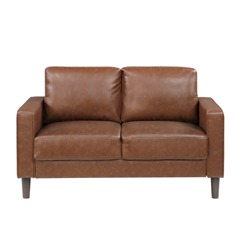 Causeuse rembourrée en similicuir chocolat moderne, Marron foncé