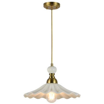 1-Light 12" White Ceramic Petal Pendant Light
