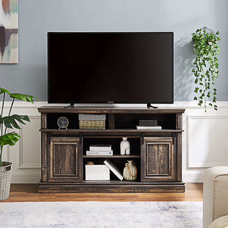 Console multimédia avec meuble de rangement, meuble télé de divertissement de style Mid-Century, console de télévision