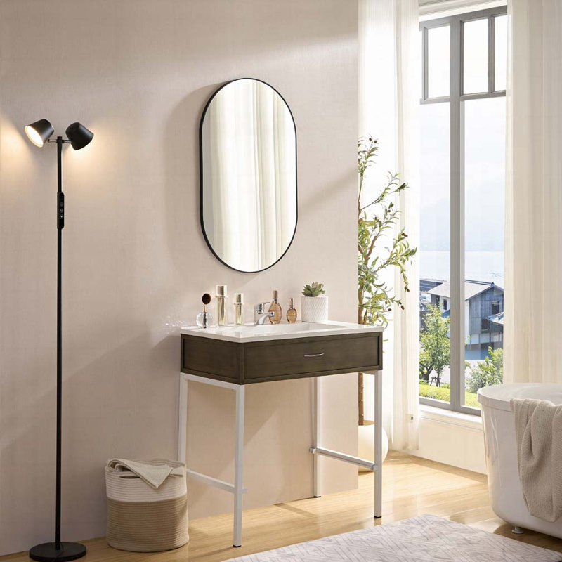Miroir mural 36 * 22 pouces noir en métal ovale miroir