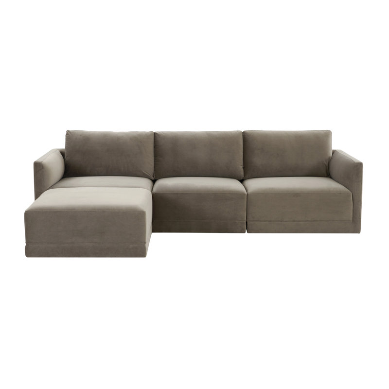 Deirdre Velvet L-Shaped Sectional Reversible, Taupe