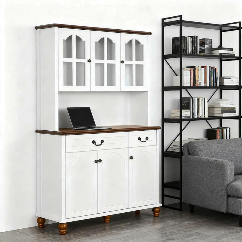 White  Kitchen Storage with 6 Doors, 2 Drawers and 3-Level Adjustable Shelves Kitchen Buffet