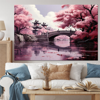 Art japonais sur fond de fleurs de cerisier roses, art mural sur toile