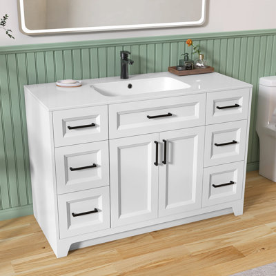 Elze Solid Wood 48'' Single Bathroom Vanity with Solid Surface Top
