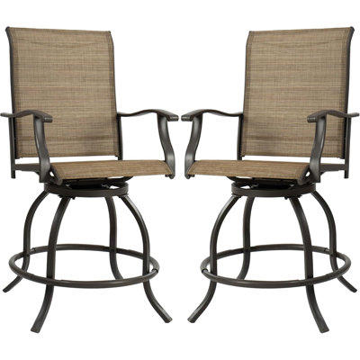 Kozyard Isabella Outdoor Swivel Bar Stools, Counter Height Patio Swivel Chairs with Textilene Seat, Outdoor Bar Height Chairs for Backyard, Bistro, Patio Bars, Beige