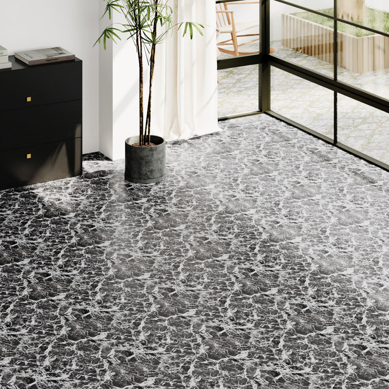 30Pcs Self-adhesive PVC Parquet Flooring Tiles Set, Grey, Marble Look