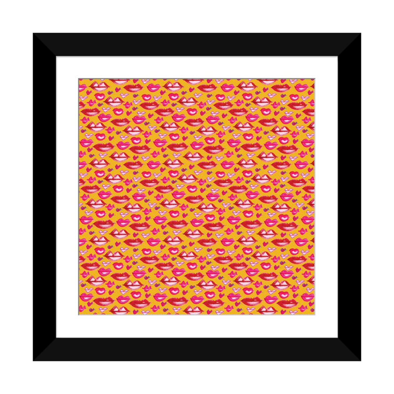 « lèvres pattern », impression sur toile, Papier d'art encadré noir, Blanc, H 16 po x l 16 po x P 1 po