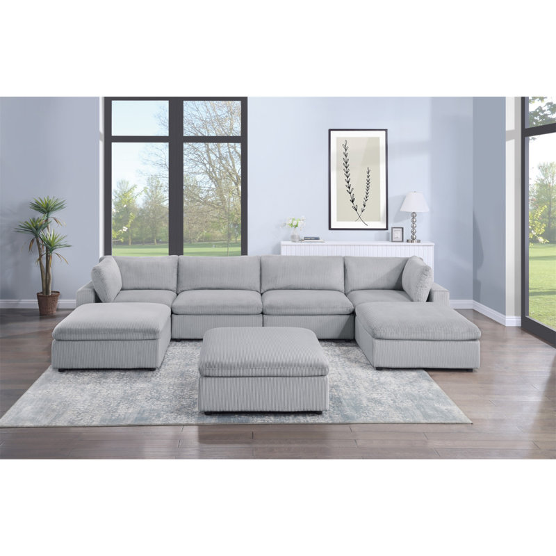 Ensemble de canapé modulaire en velours côtelé 7 pièces gris foncé 2X