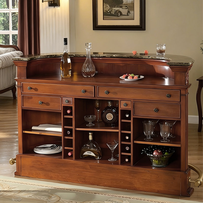Table de bar 68,9 po en bois massif rétro avec plateau en marbre