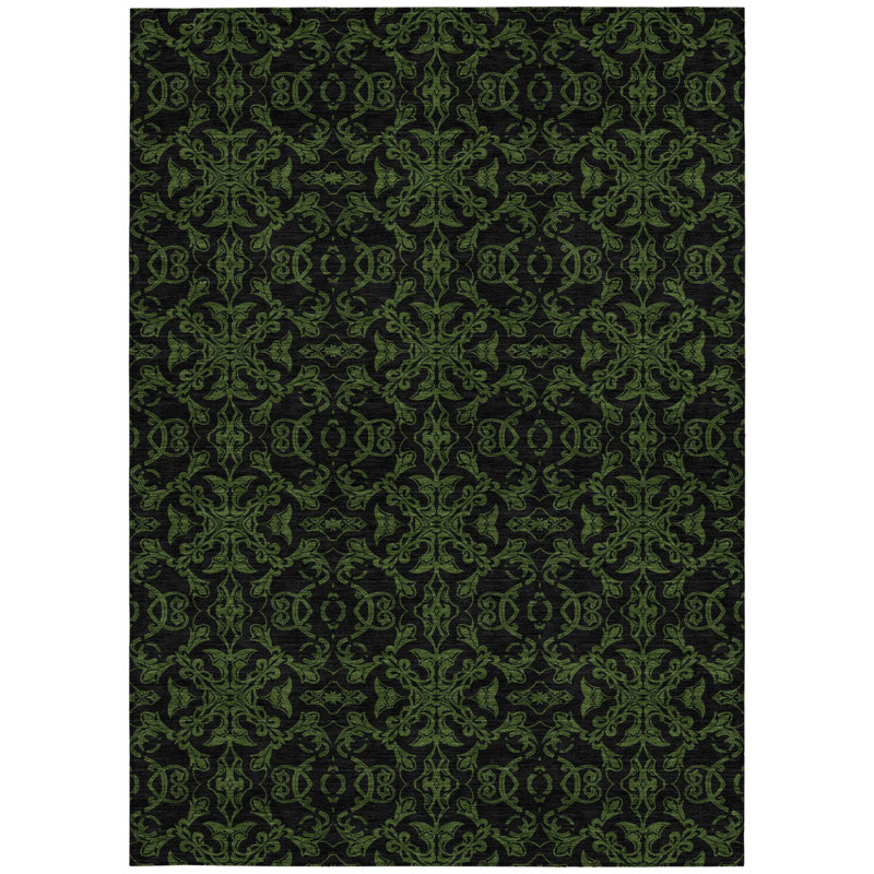 HomeRoots 3' X 5' Olive Green And Green Medallion Washable Indoor Outdoor Area Rug