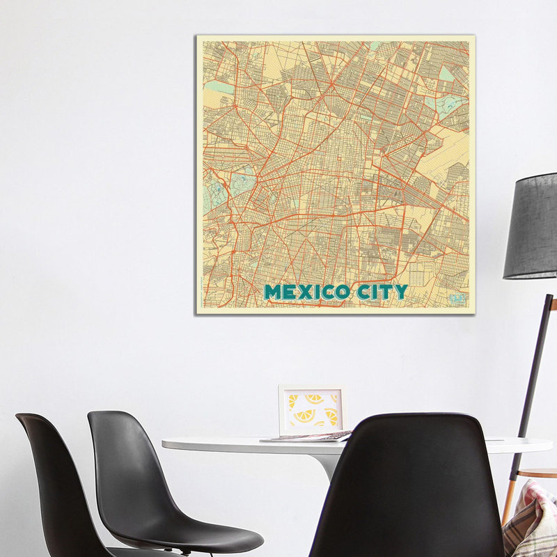 Mexico City Retro Urban Blueprint Map by Hubert Roguski - Wrapped Canvas Print, 93.98 cm H x 93.98 cm W x 3.175 cm D