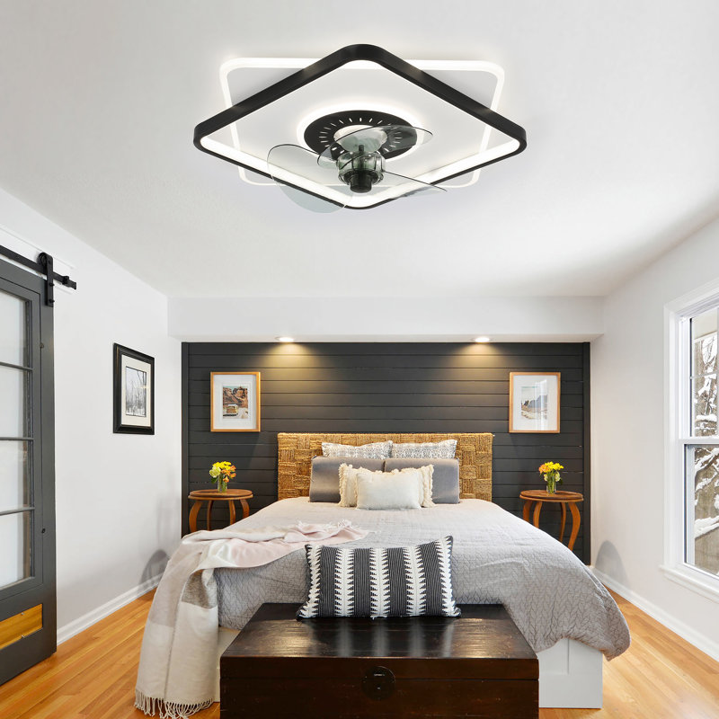 20" Shalon Modern Flush Mount Ceiling Fan with Dimmable LED Light and Remote Control, Reversible DC Motor