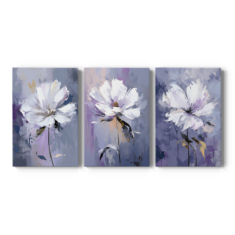 Série d'étude florale CXLIV - Ensemble de 3 toiles tendues avec châssis - Prêt à être accroché, H 60 po x l 40 po