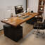 Bureau électrique à hauteur réglable en cuir à deux moteurs Modern Luxury (avec armoire à tiroirs) - 3 options de bureau disponibles-849146303-849146296