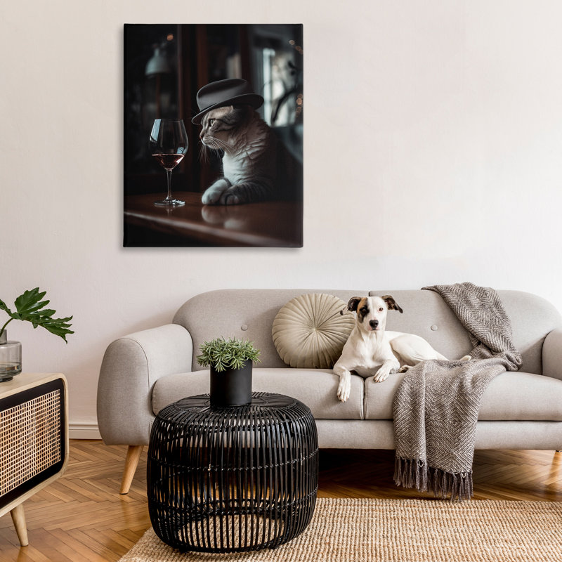 «Classy Cat at Bar», art mural sur toile par Ziwei Li, H 48 po x l 36 po