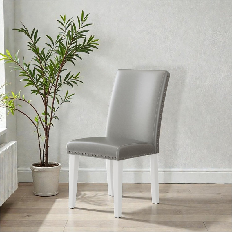 Ensemble de 2 chaises de salle à manger avec finition argentée et sièges rembourrés à haut dossier pour la cuisine et la salle à manger