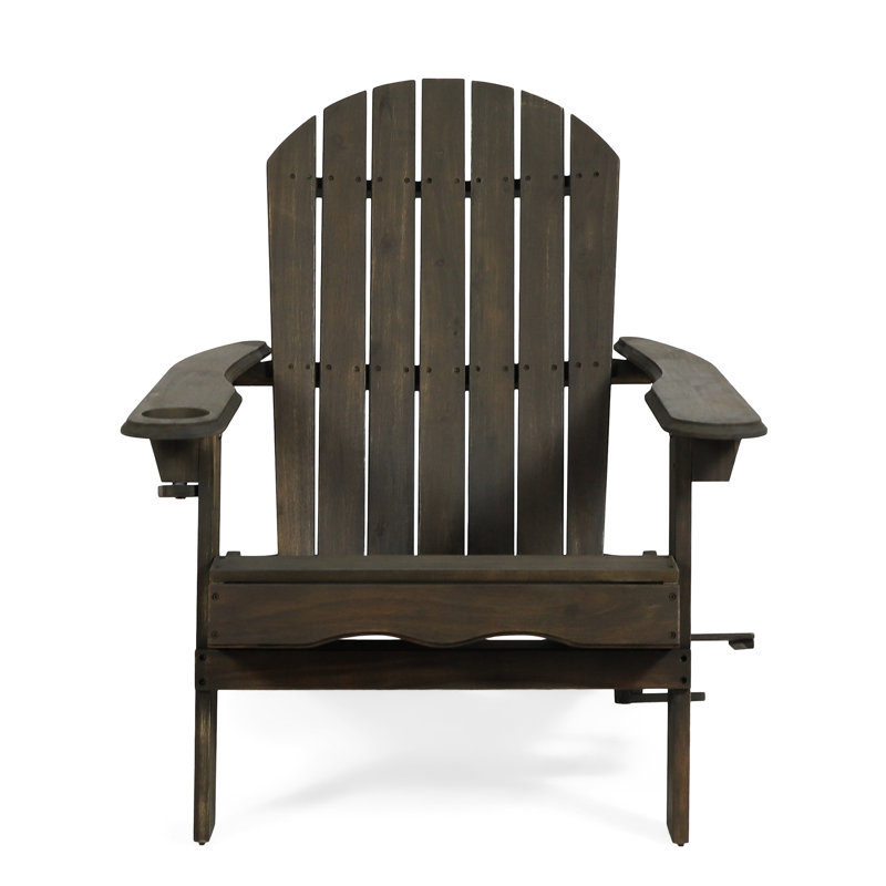 36.68 In. Wide Grey Wooden Chair With Folding Feature For Poolside Wood Cup Holders And Feature, Transforming Backyard Patio Into A Relaxing
