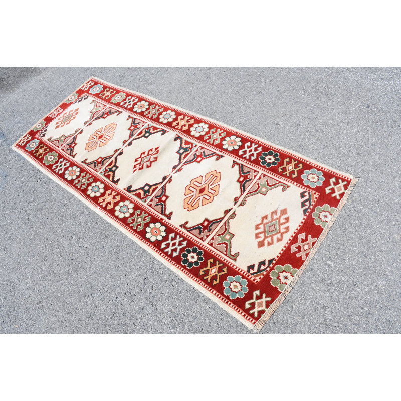 Tapis turc vintage en laine rouge pour l'entrée Tribal Home Decor