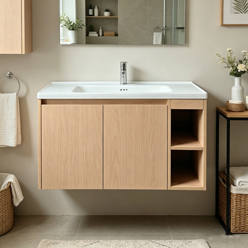 Ensemble de meuble-lavabo flottant 36 po avec lavabo en céramique intégré et étagère ouverte 36 po