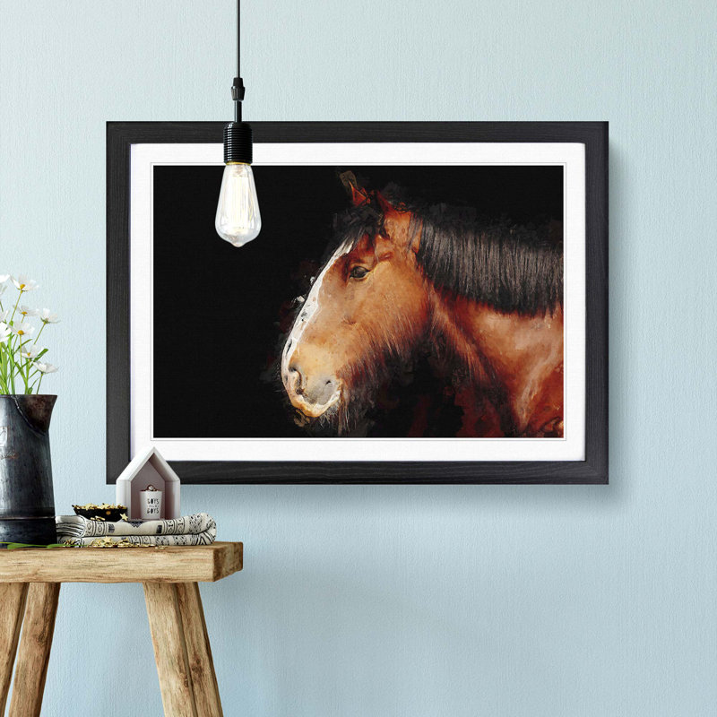 Brown Shire Horse in Abstract - Picture Frame Graphic Art Print, 36cm H x 48cm W x 2cm D, Black Framed