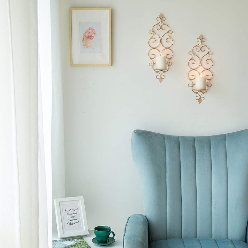 Iron Wall Candle Sconce Holder Set Of 2 Rose Gold