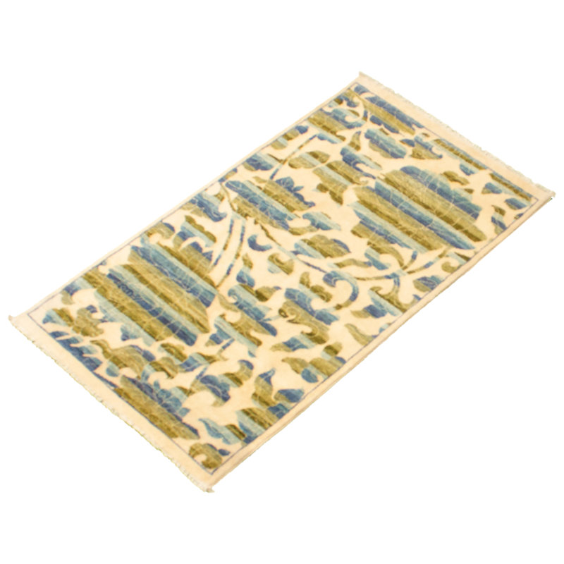 Tapis décoratif crème en laine noué à la main de conception unique 3 pi x 5 pi 2 po Deniene