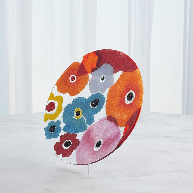 Small Bright Multicolor Floral Glass Charger Plate
