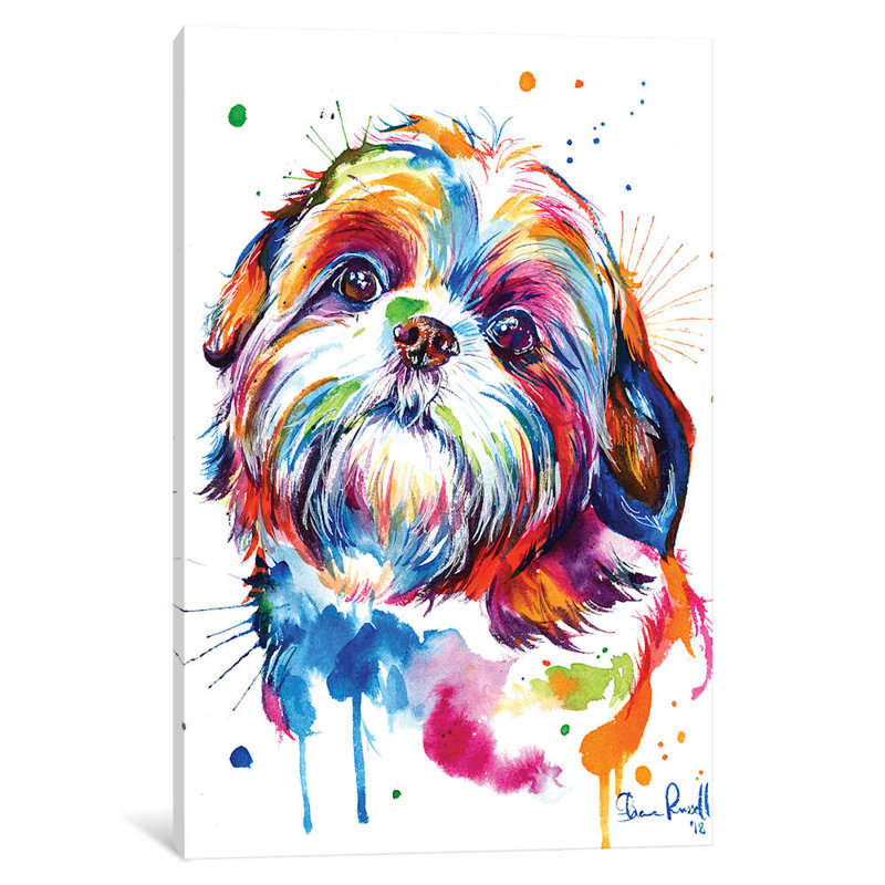 Weekday Best " Shih Tzu " by Weekday Best, 26" H x 18" W x 1.5" D, Black Framed Canvas, No Mat