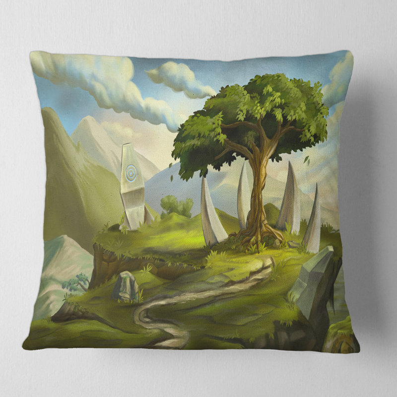 Housse de coussin carré et insert Sacred Tree in a Fantasy Landscape, 18" x 18"
