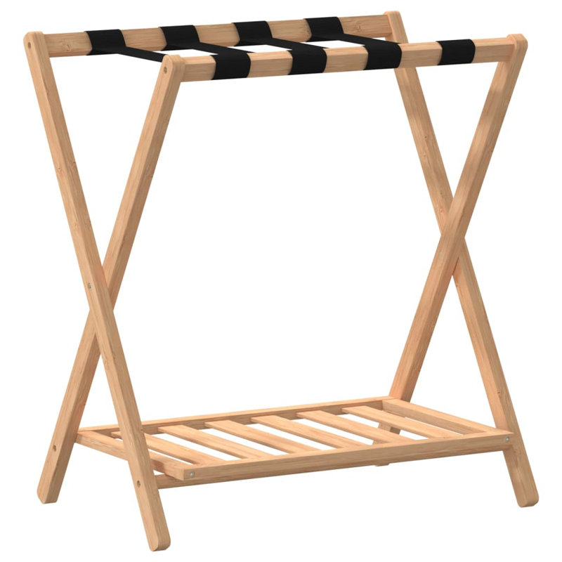 Foldable Bamboo Luggage Rack with Storage Shelves
