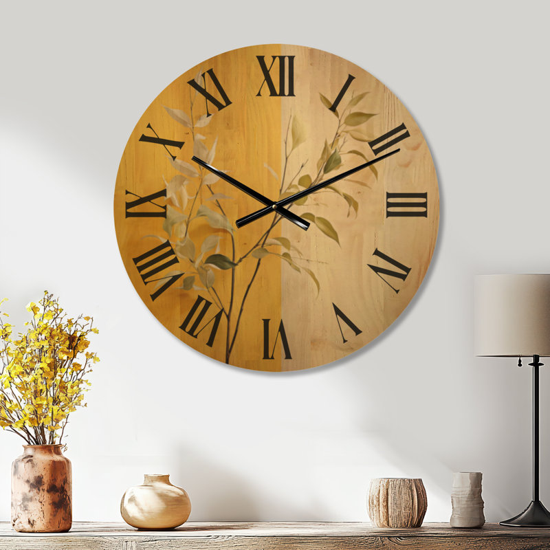 Très grande horloge murale minimaliste en bois - Feuilles dans le minimalisme I, Medium