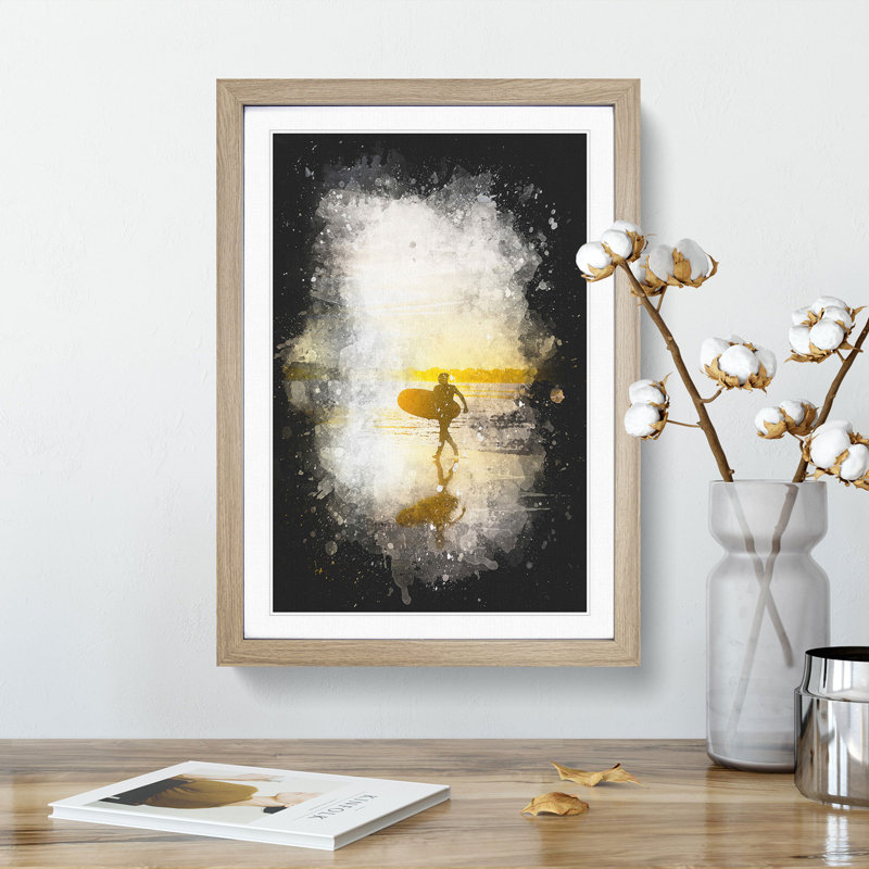 Surfer on a Spanish Beach - Framed Print, 63cm H x 45cm W x 2cm D, Oak Framed