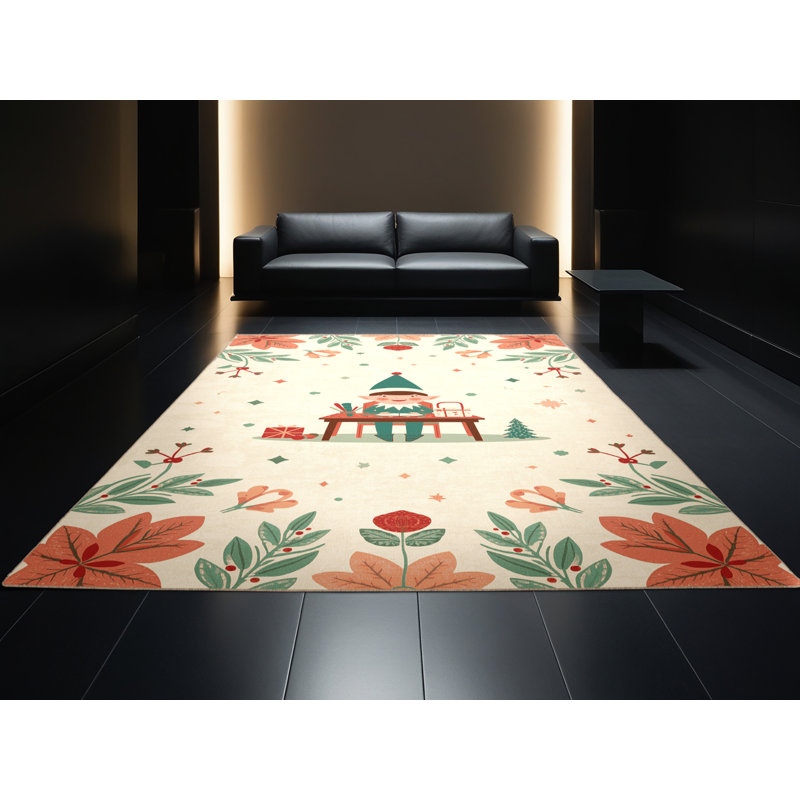 Soft Plush Fedele Christmas Modern & Contemporary Abstract Area Rug in Beige – Beige Binding, 5x8