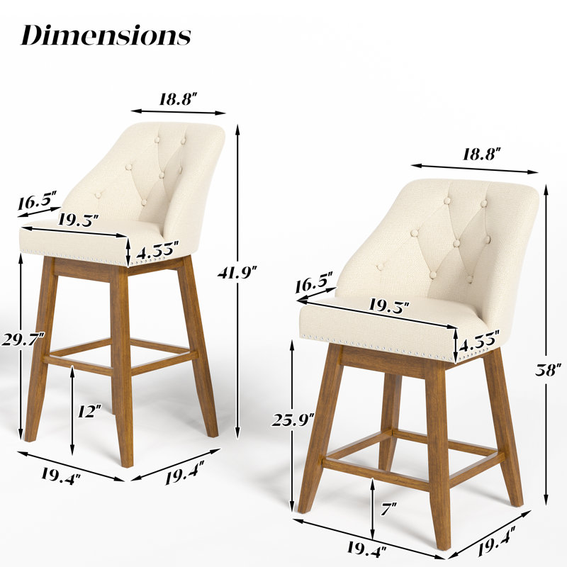 Havant Upholstered Counter & Bar Stool with Solid Wood Frame, Beige/Brown, Bar Stool (30" Seat Height)