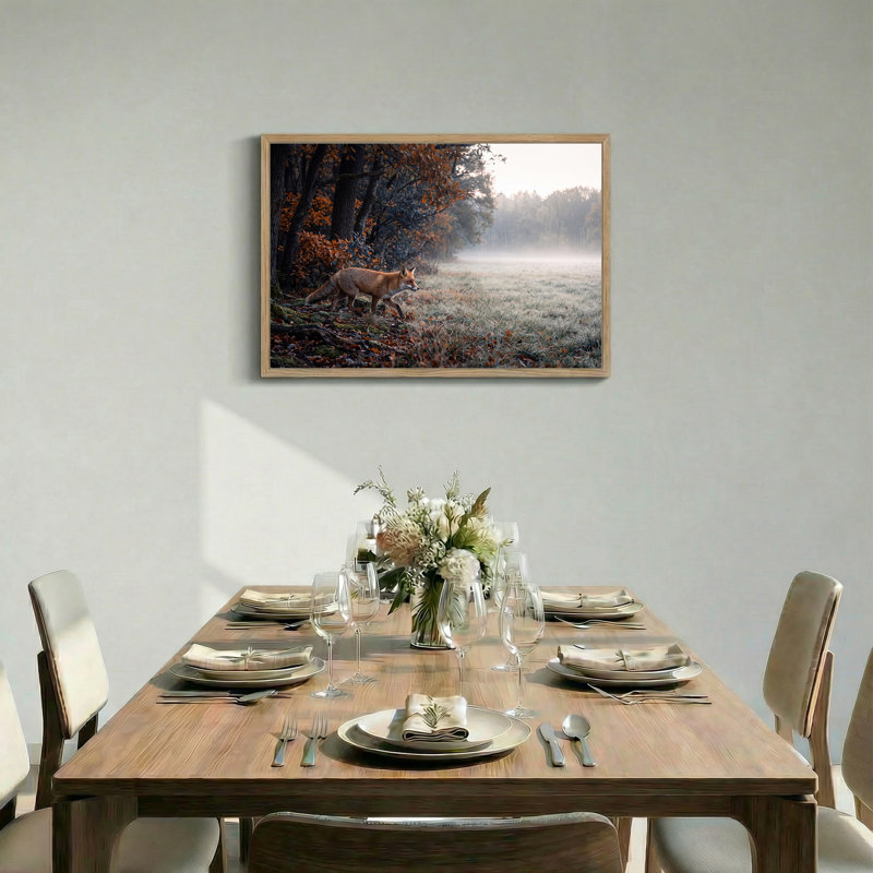 Art mural sur toile, "Red Fox Walking in Misty Autumn Forest", 18"H x 24"W