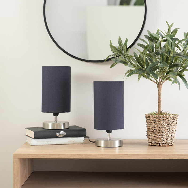 Romica Metal Table Lamp, Navy, Brushed Chrome, No