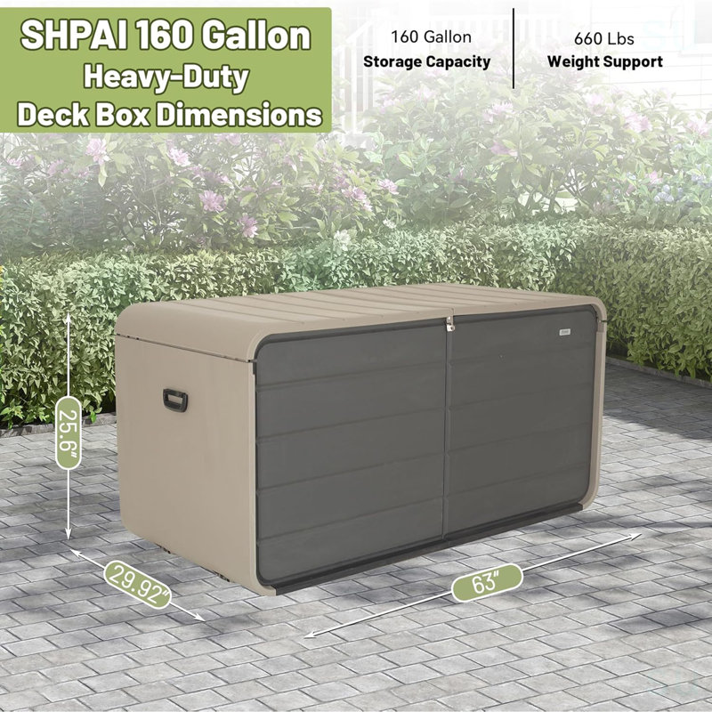 Resin Deck Box 160 Gallons, Large Heavy-Duty Outdoor Storage Box, Lockable & Waterproof Patio Outside Storage Box For Patio Furniture, Tools, Pool Supplies