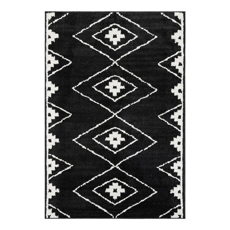 Latitude Run® Vefsna Nikolis Rug Black, Rectangle 6'1" x 9'