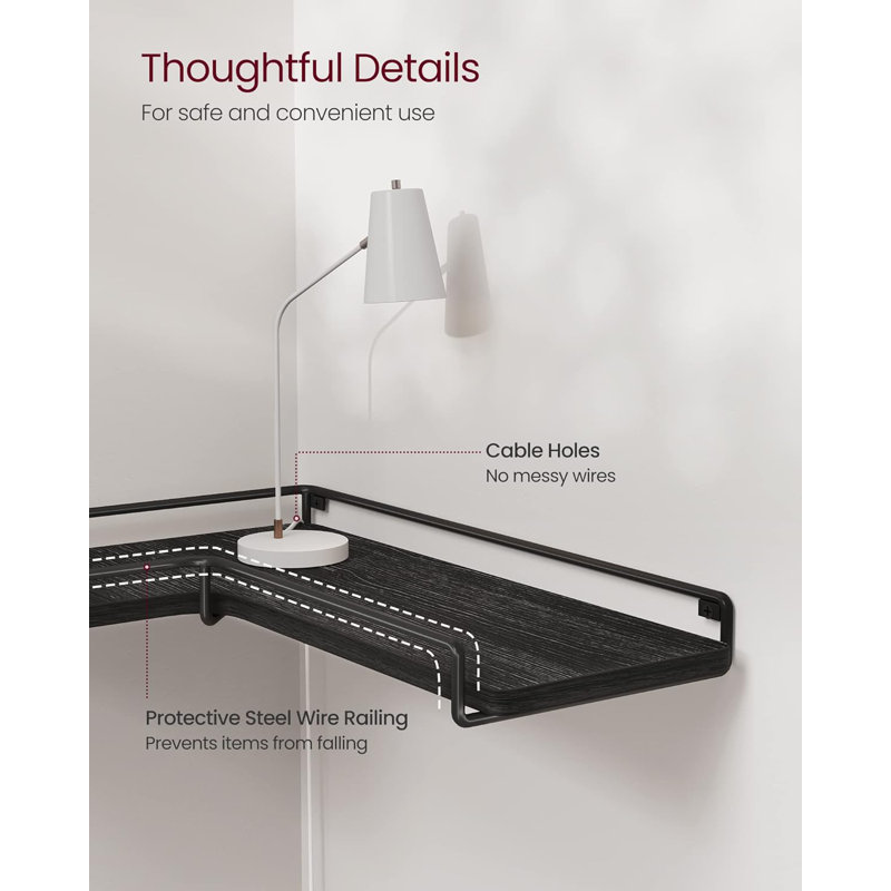 Tablette d'angle 2 pièces, Noir, H 0,5 po x l 15,7 po x P 11,4 po