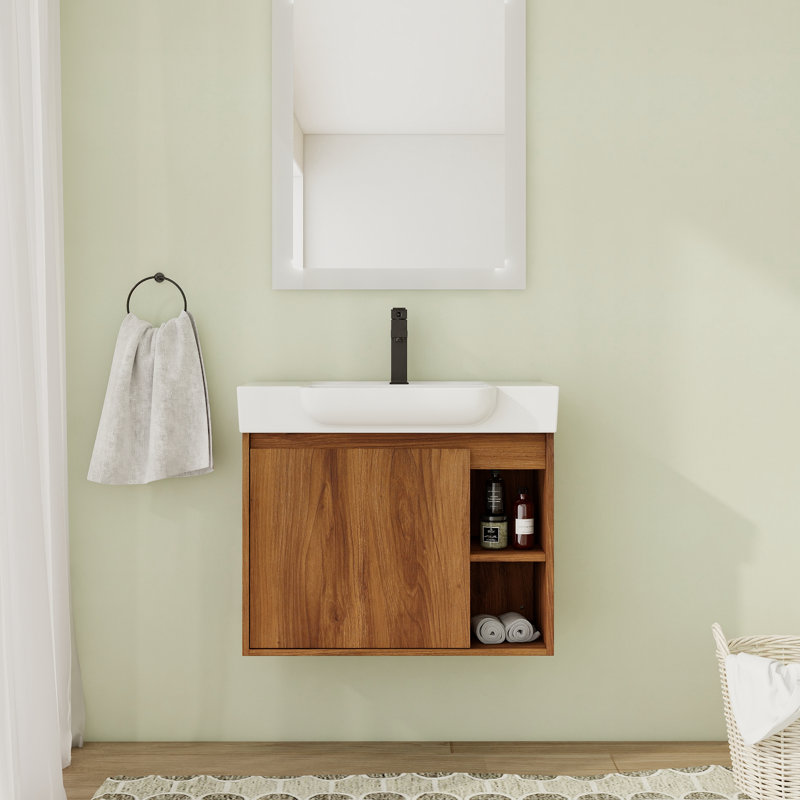 Meuble-lavabo flottant mural 28 po avec comptoir en céramique et porte à fermeture en douceur 28 po