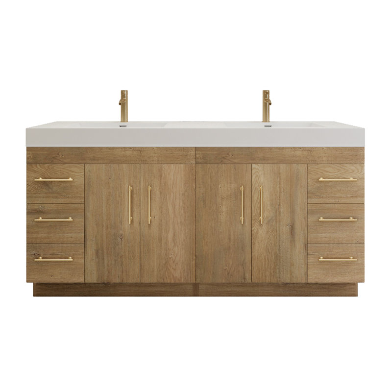 72" Freestanding Double Bathroom Vanity Set with Drawers and Doors, Oak