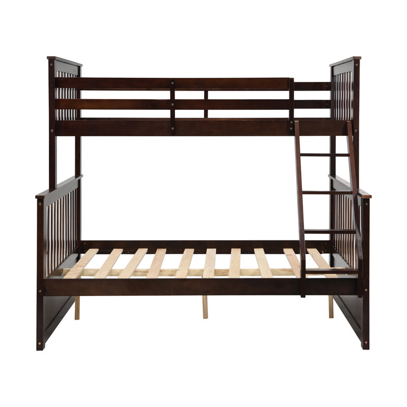 Lit simple superposé au dessus d'un lit double avec tiroirs de rangement, lit superposé en bois avec échelle et garde-corps - Espresso