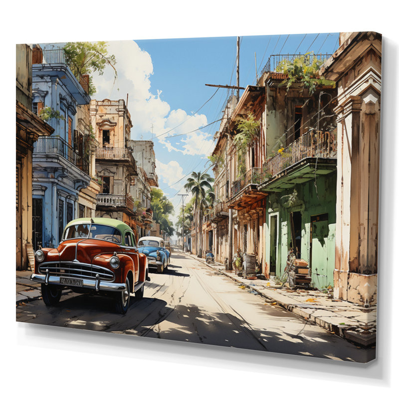 Cuba Rhythms Street I - art mural paysage de Cuba, H 24 po x l 32 po x P 1 po, Toile tendue