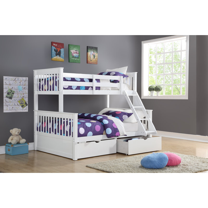 Geyer Double (4'6) Bunk Bed with Storage Included with Built-in Ladder Included, White