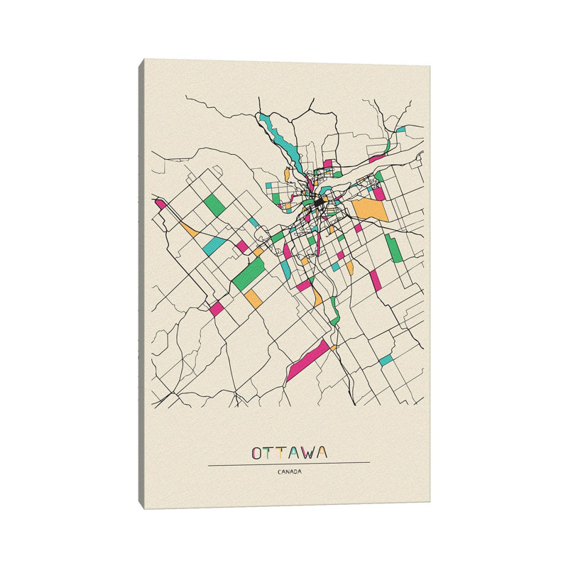 «Ottawa, Canada Map» par Ayse Deniz Akerman - Toile tendue, estampe numérique sur toile tendue, H 12 po x l 8 po x P 0,75 po
