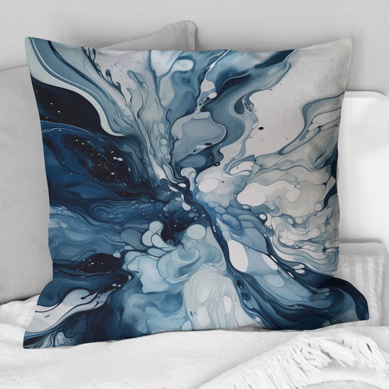 Blue Grey Ethereal Elixir I - Abstract Printed Throw Pillow, 18" x 18"