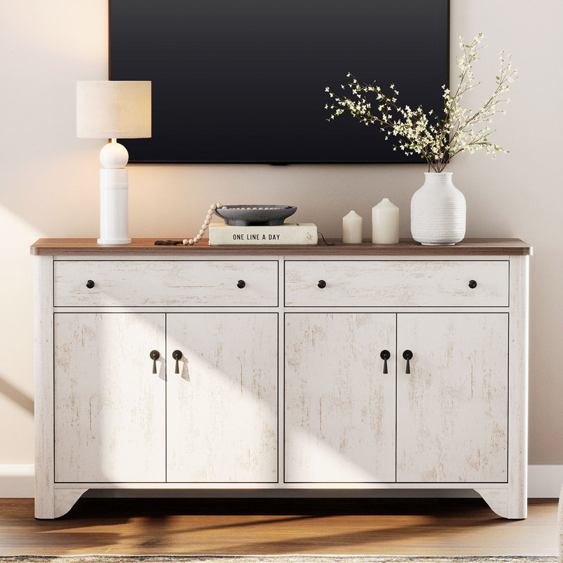 Haikey TV Stand For Tvs Up To 65", Farmhouse Entertainment Center With Storage Cabinet, Console Table With Adjustable Shelves For Living Room Bedroom